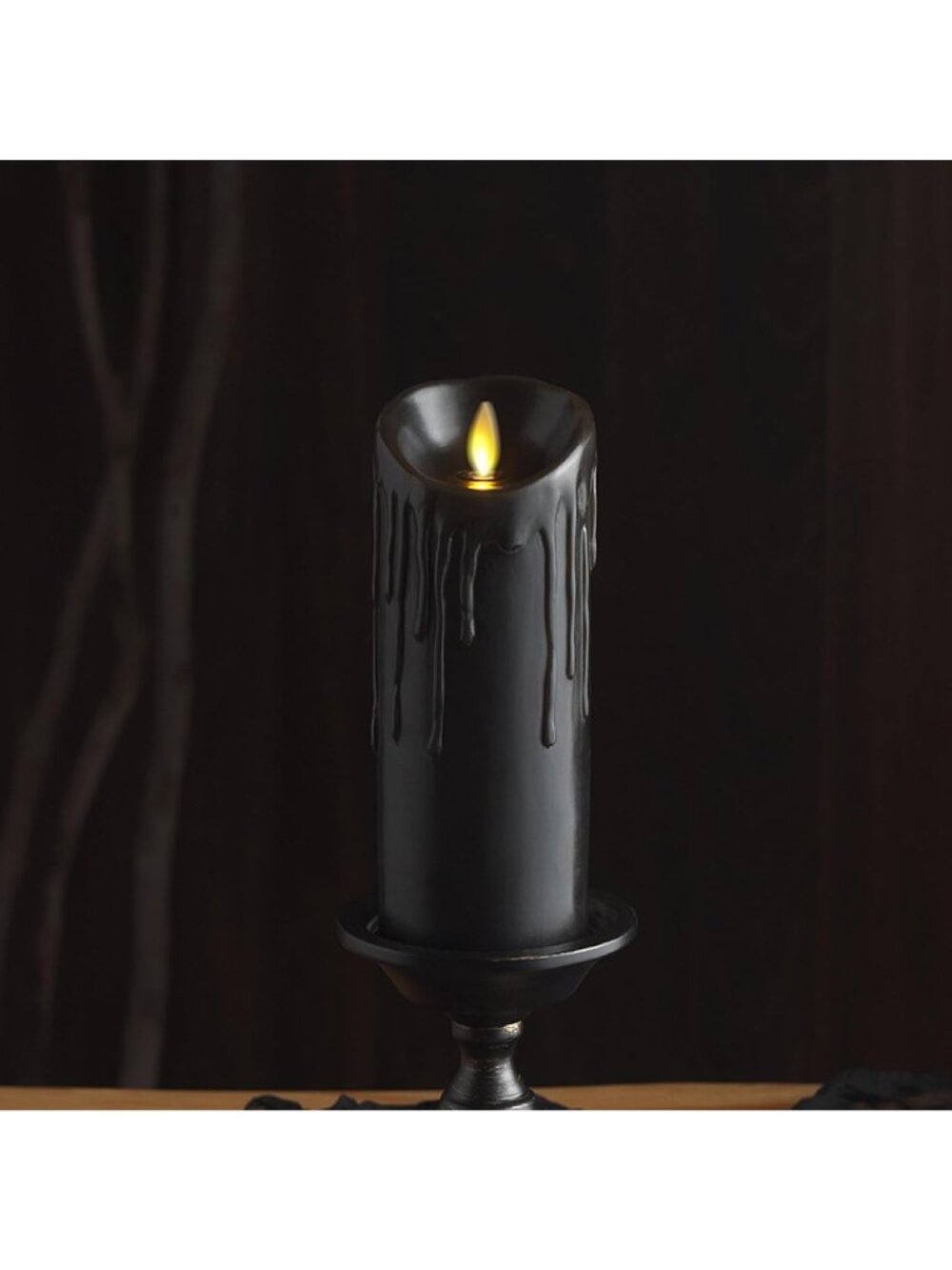 Black Wax Drip Flameless LED Candle - Battery Operated, Moving Flame, Timer